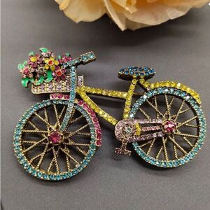 🚲 Betsey Johnson NEW multicolored sparkling crystal bicycle brooch 🚲